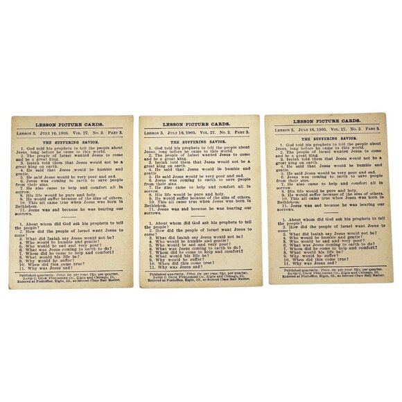 Antique 1905 Bible Lesson Picture Cards David C Cook Lot of 9 July 2 and July 16 - Picture 9 of 9